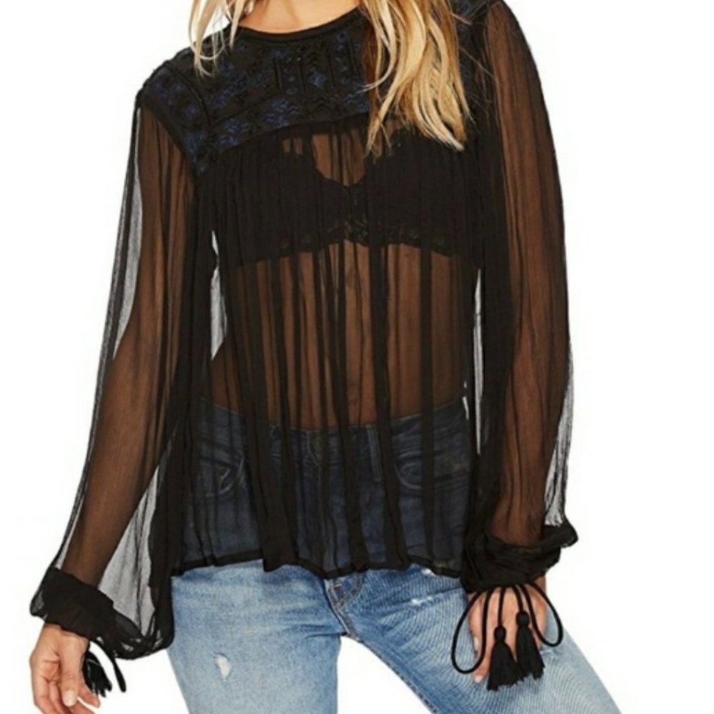 Free People Embroidered Sheer Blouse